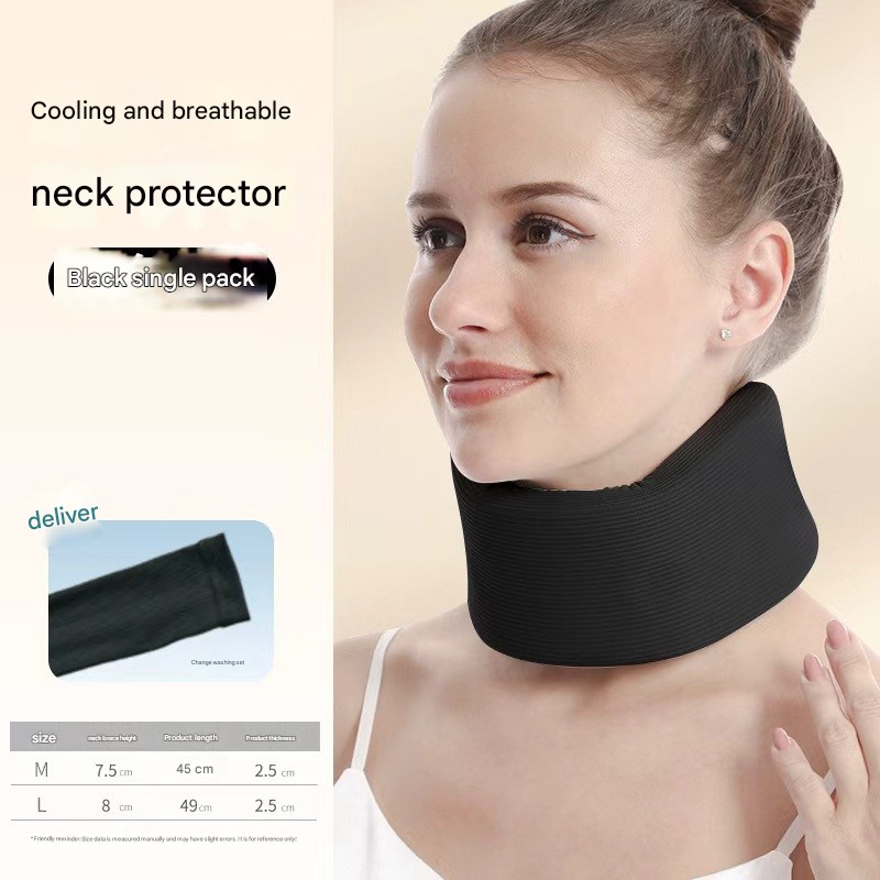 Black Neck Support Brace for Posture Correction – Cervical Collar with Cooling Fabric and Adjustable Fit for Office, Driving and Daily Use