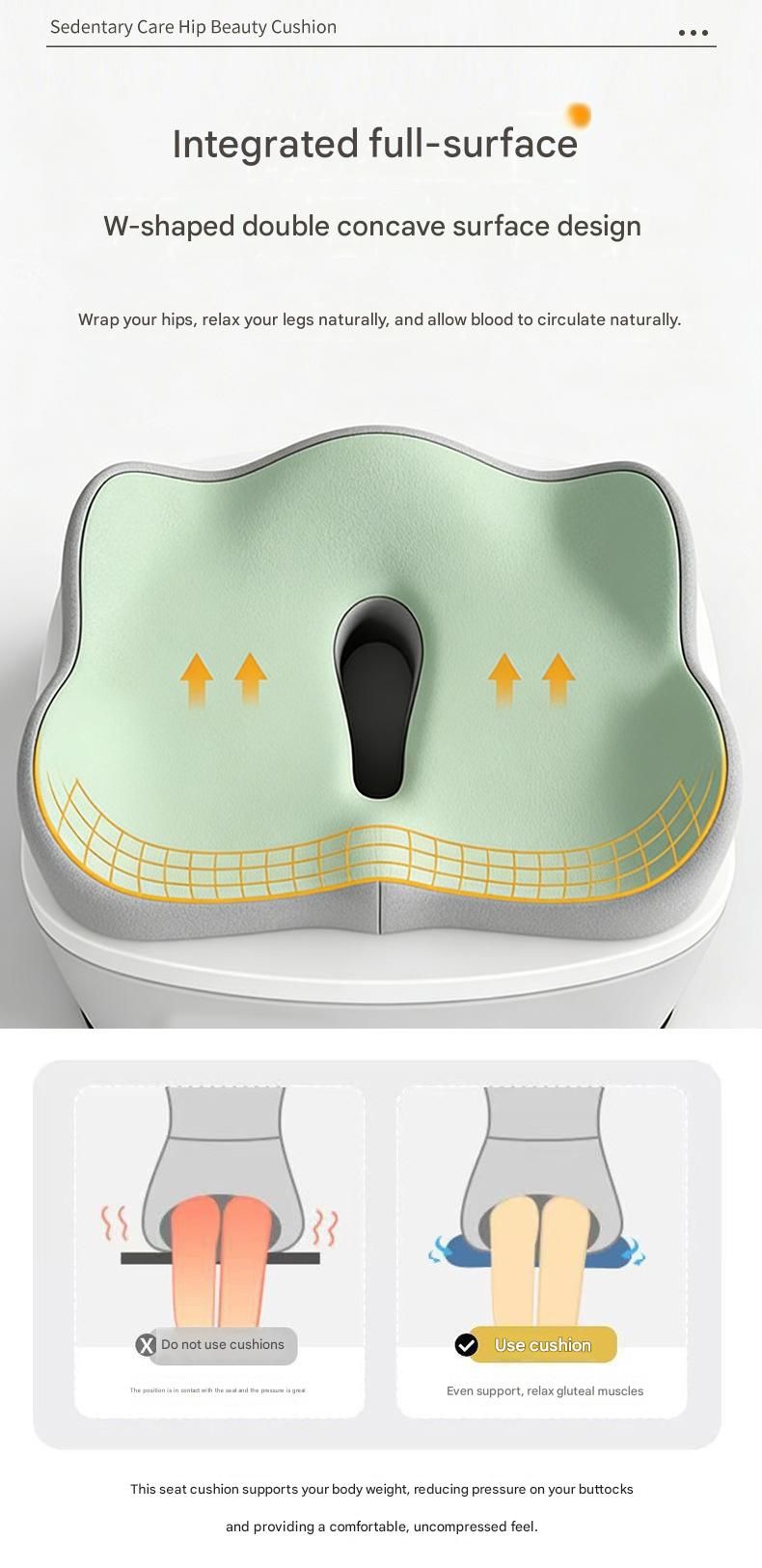 Hlpmedical 2-piece off-white ergonomic memory foam seat cushion with lumbar support, breathable contoured design for office and home use.