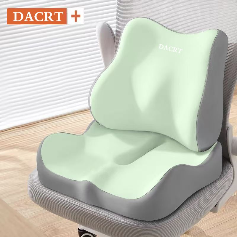 Hlpmedical green ergonomic memory foam seat cushion with lumbar support, breathable contoured design for office, car, and home use.