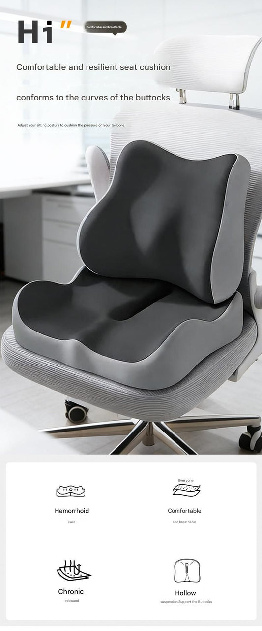 Orange ergonomic memory foam seat cushion with lumbar support, breathable contoured design for office, car, and home comfort.