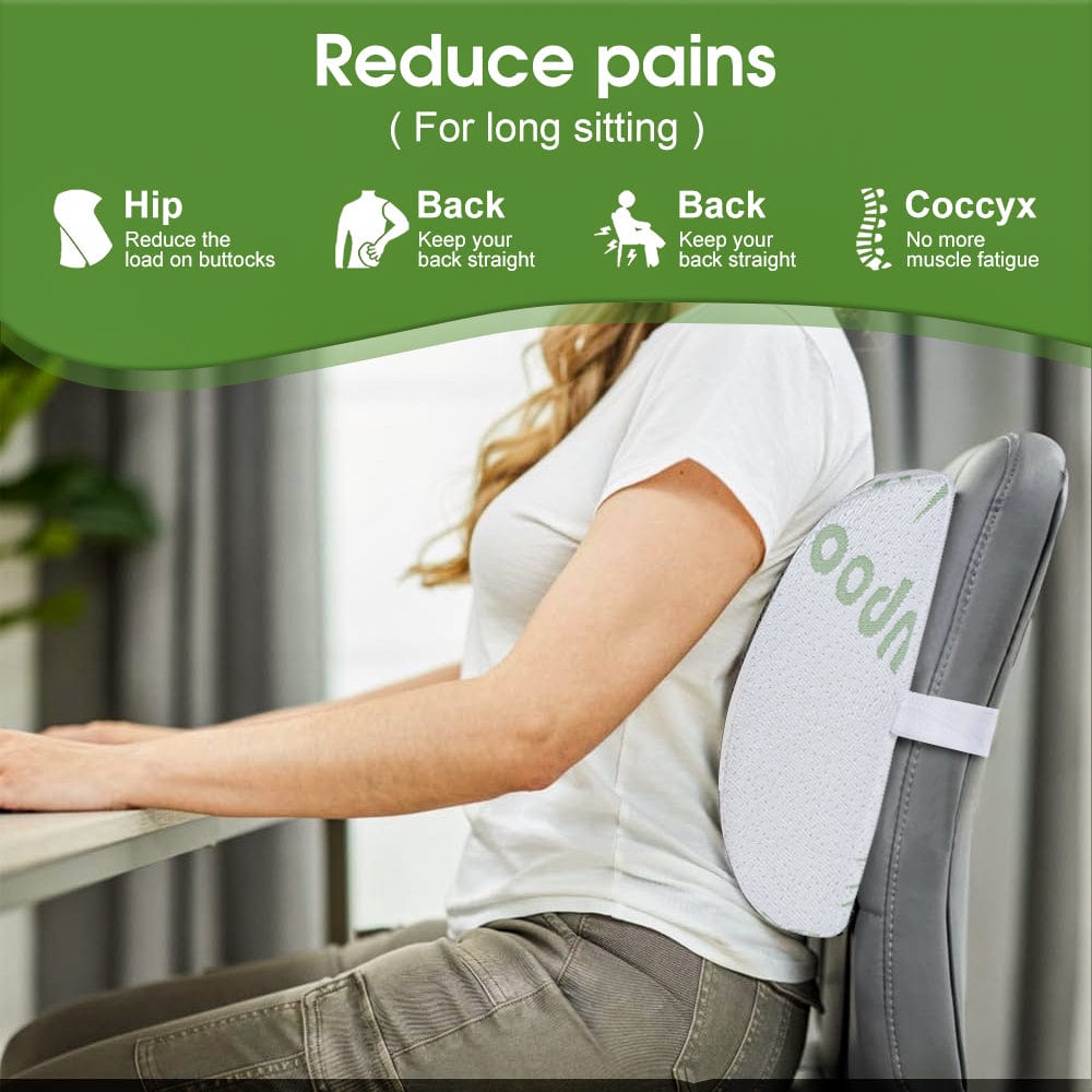 Hlpmedical bamboo memory foam lumbar support cushion for back pain relief, ergonomic health and wellness accessory.