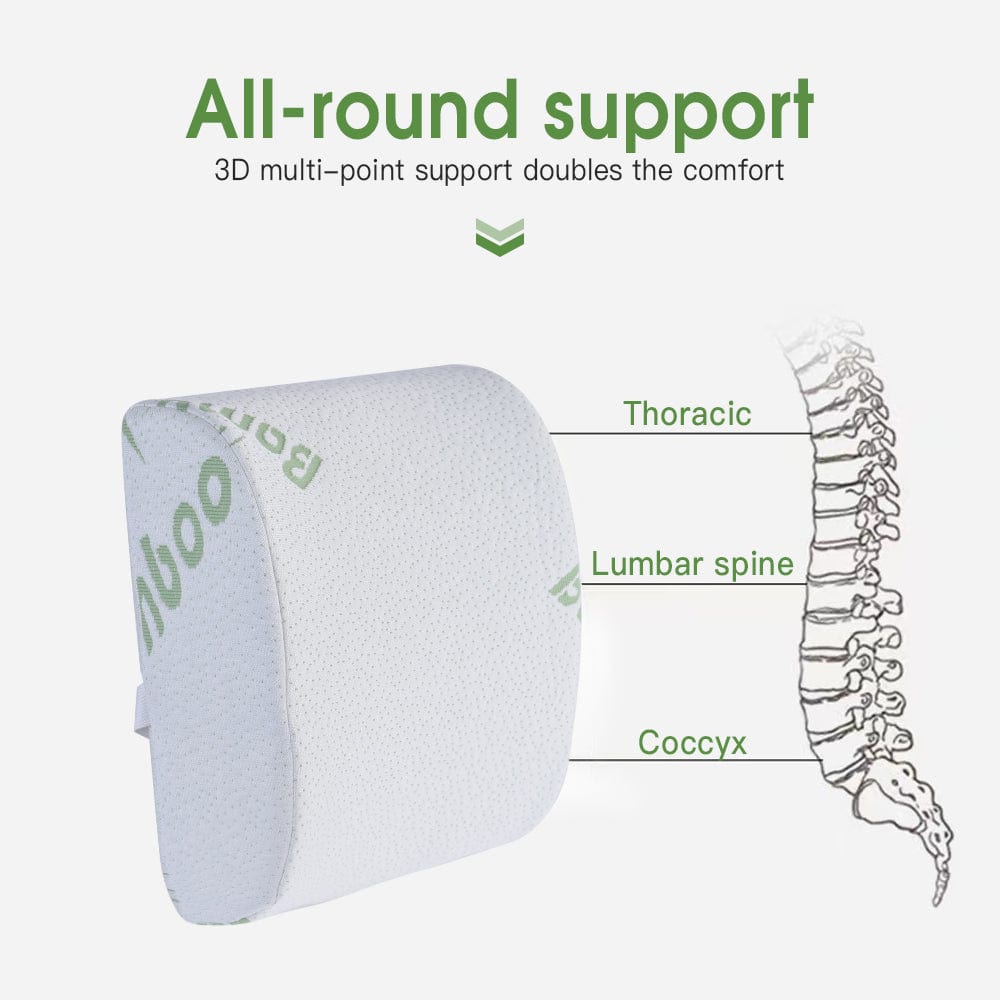 Hlpmedical bamboo memory foam lumbar support cushion for improved back comfort and posture correction.