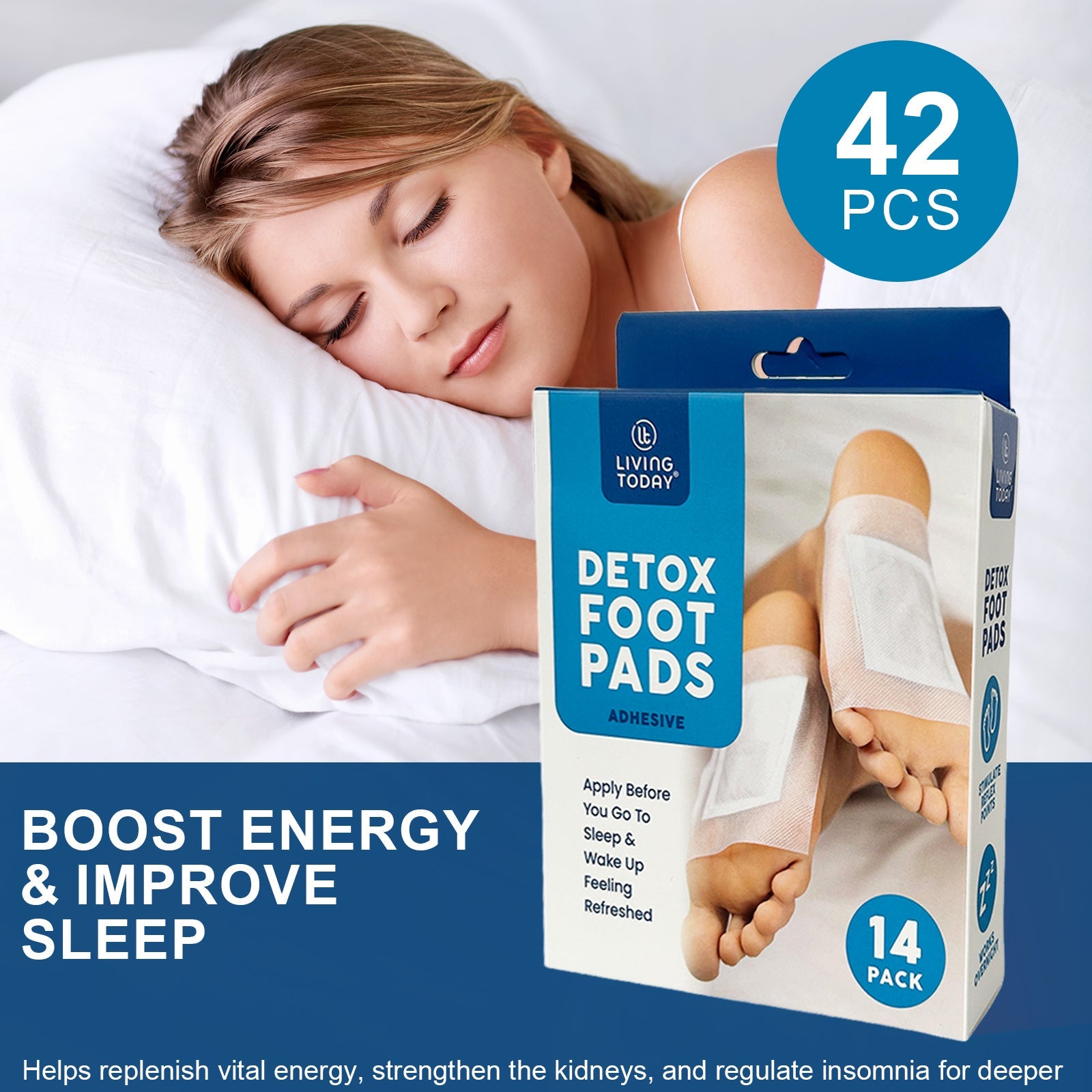 Set of 42 Hlpmedical cleansing detox foot pads showing patches for health and beauty use on a white background
