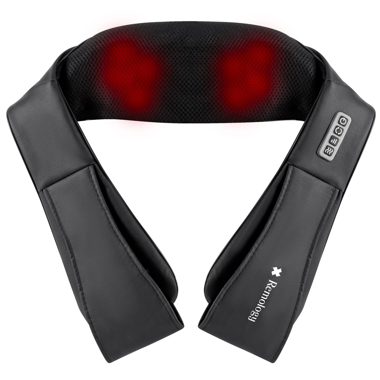 Hlpmedical heated shiatsu neck massager with adjustable straps and massage nodes for relaxation and tension relief.