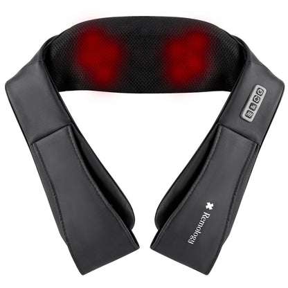 Hlpmedical heated shiatsu neck massager with adjustable straps and massage nodes for relaxation and tension relief.