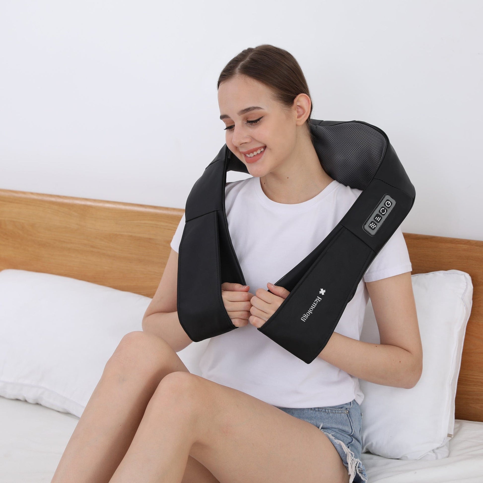 Heated Shiatsu neck massager by Hlpmedical with adjustable rollers and heating for soothing relief and relaxation.