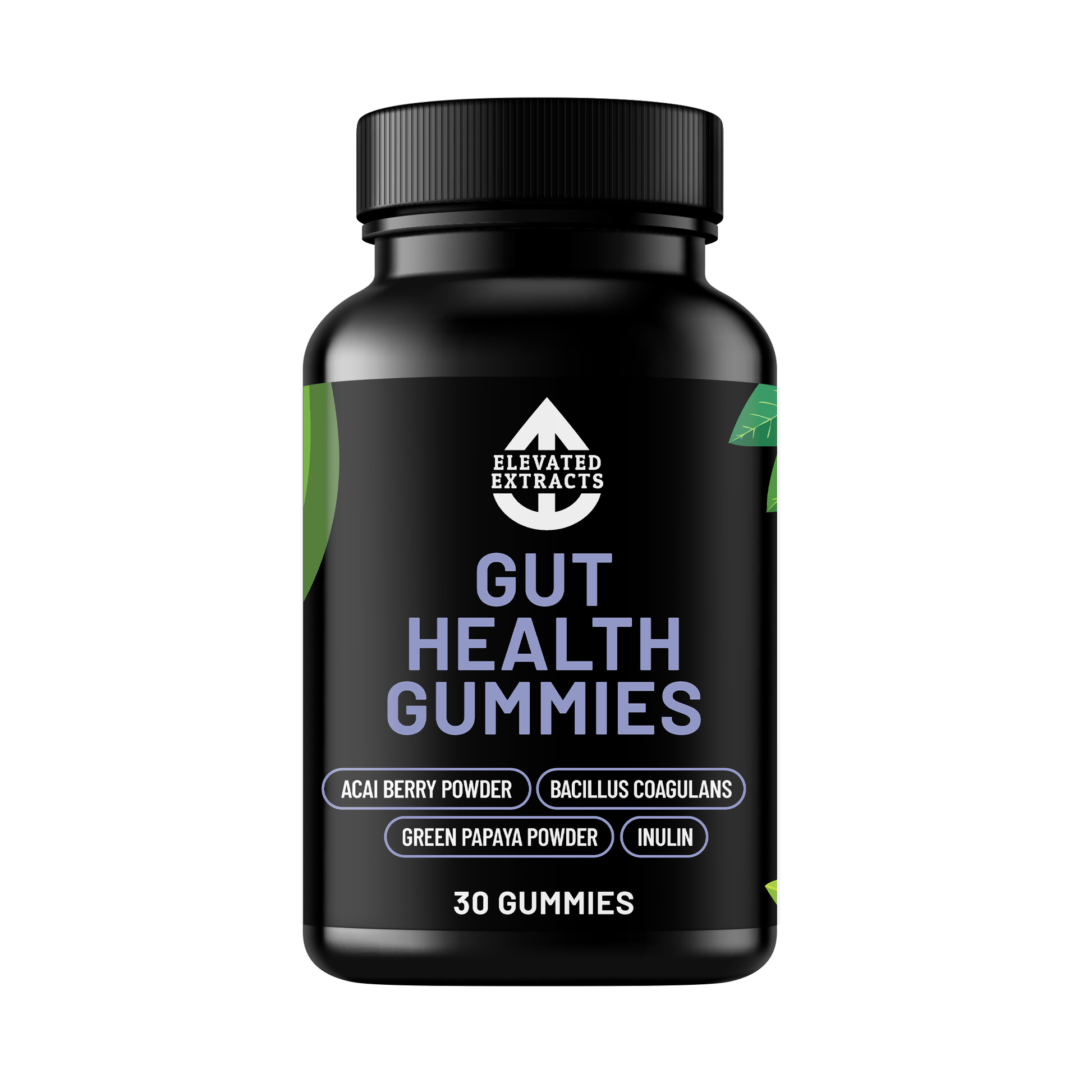 Hlpmedical Elevated Extracts Gut Health Gummies featuring 30 strawberry-flavored dietary supplement gummies for digestive support.