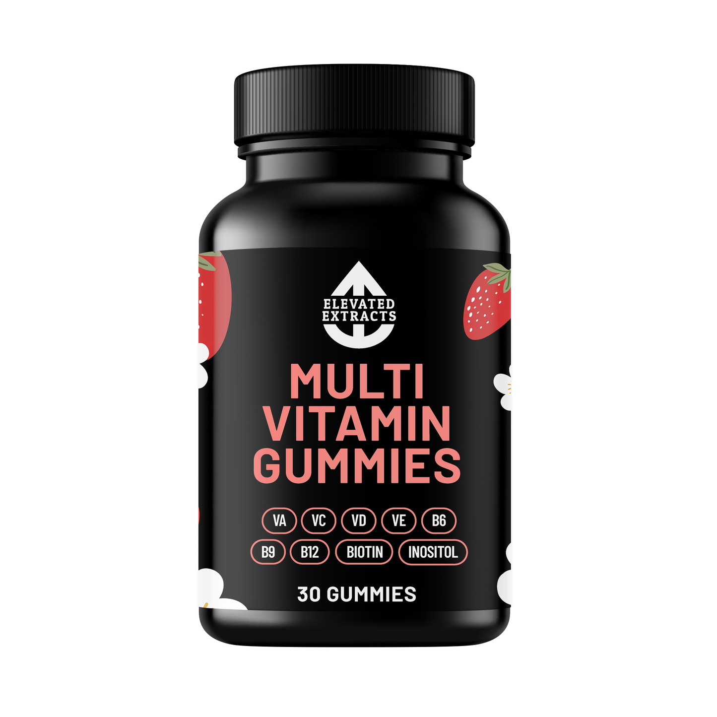 Elevated Extracts multi-vitamin gummies by Hlpmedical, 30 colorful fruit-flavored vitamins in a clear container.