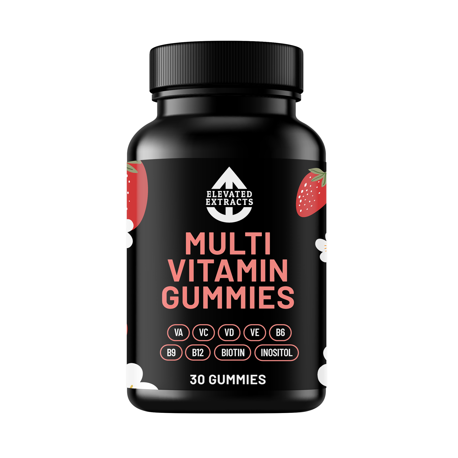Elevated Extracts multi-vitamin gummies by Hlpmedical, 30 colorful fruit-flavored vitamins in a clear container.