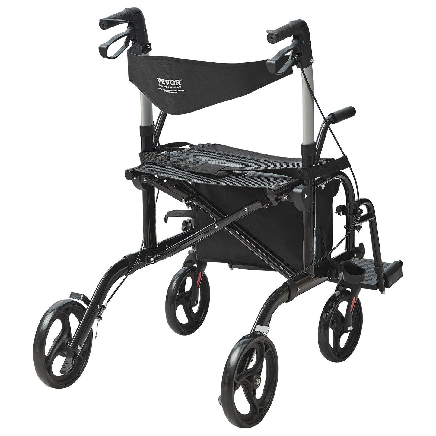 Hlpmedical 2-in-1 rollator walker and transport chair for seniors, lightweight aluminum with footrests and all-terrain wheels.