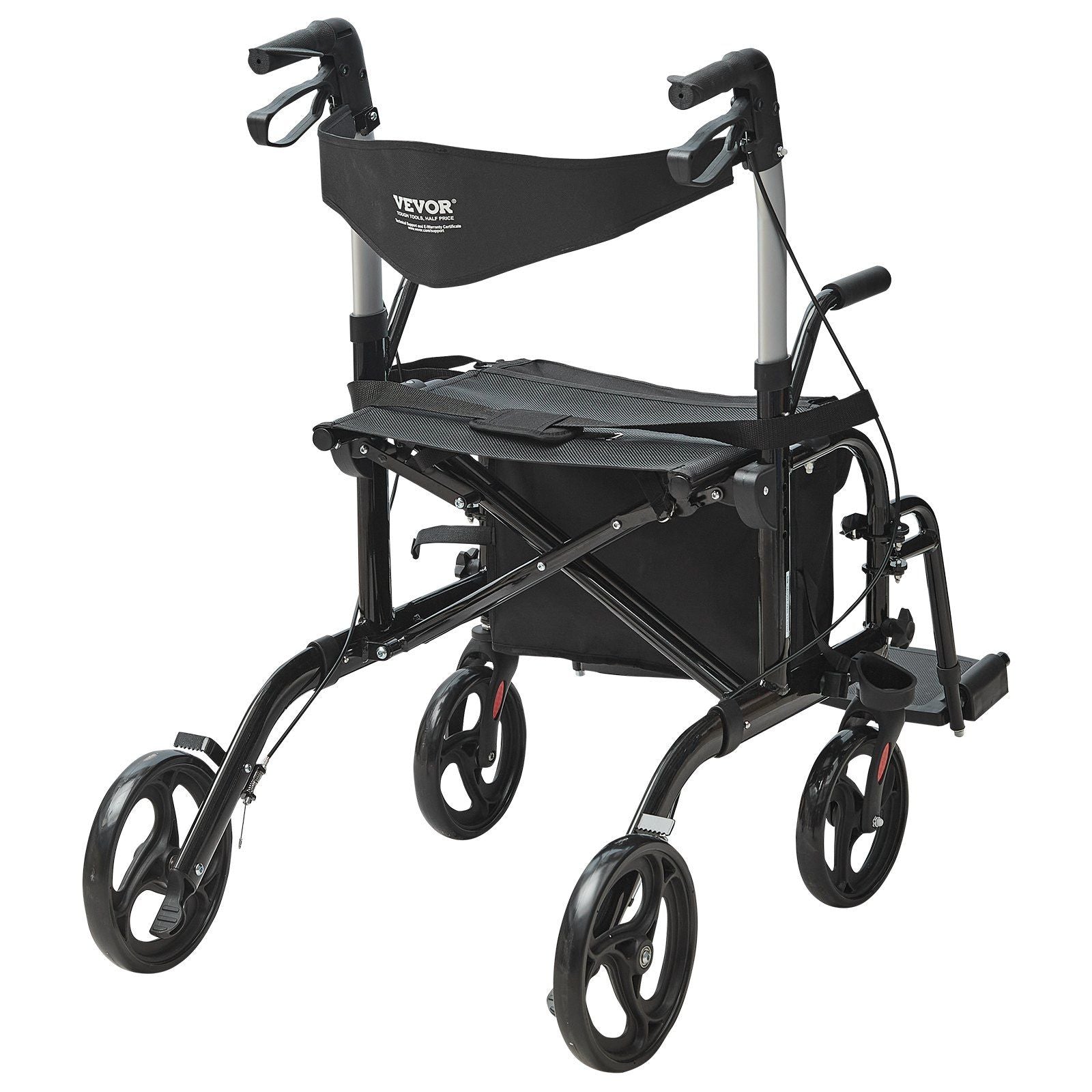 Hlpmedical 2-in-1 rollator walker and transport chair for seniors, lightweight aluminum with footrests and all-terrain wheels.