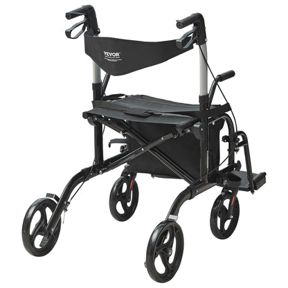 Hlpmedical 2-in-1 rollator walker and transport chair for seniors, lightweight aluminum with footrests and all-terrain wheels.