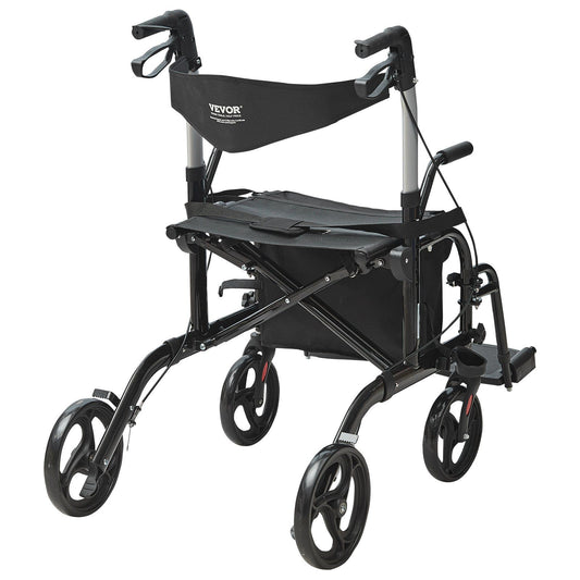 Hlpmedical 2-in-1 rollator walker and transport chair for seniors, lightweight aluminum with footrests and all-terrain wheels.
