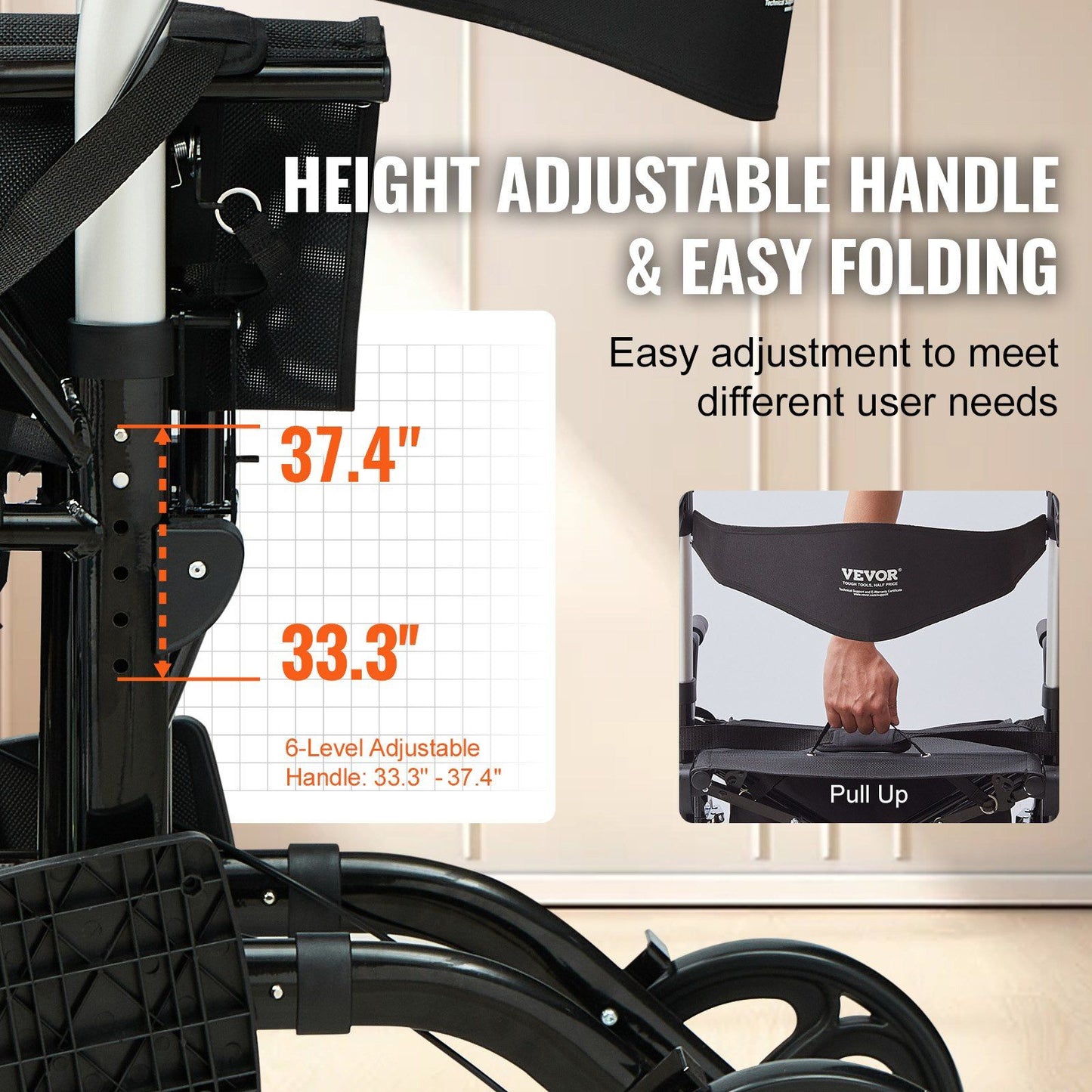 Hlpmedical 2-in-1 rollator walker and transport chair with adjustable handles, lightweight aluminum frame, all-terrain wheels, and footrests.