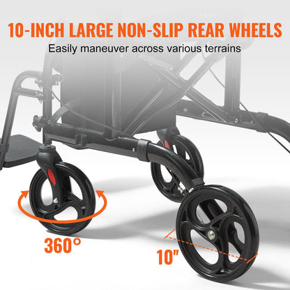 Hlpmedical 2-in-1 rollator walker and transport chair with adjustable handle, all-terrain wheels, lightweight aluminum, footrests for seniors