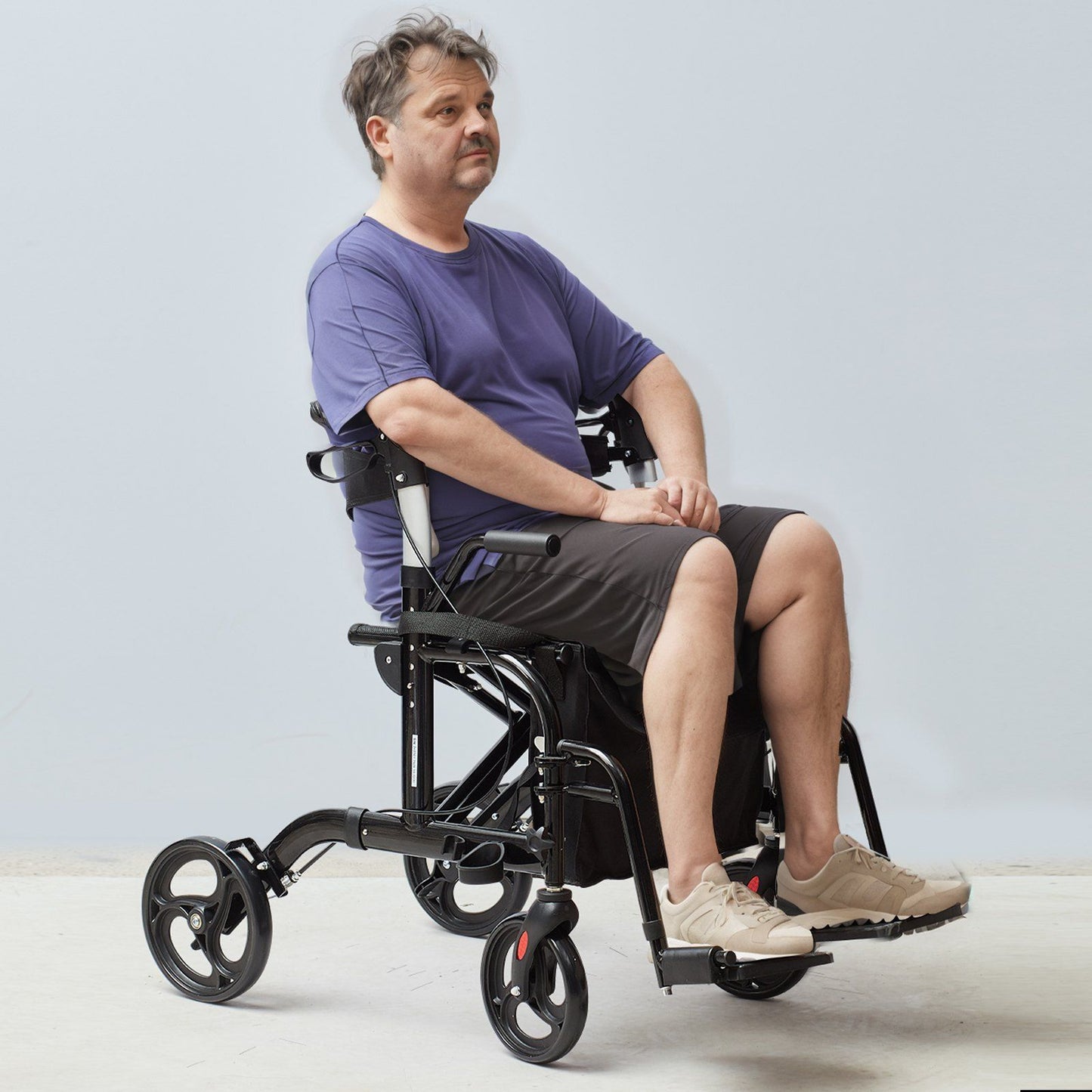 Hlpmedical 2-in-1 rollator walker and transport chair with adjustable handles, all-terrain wheels, and footrests for seniors.