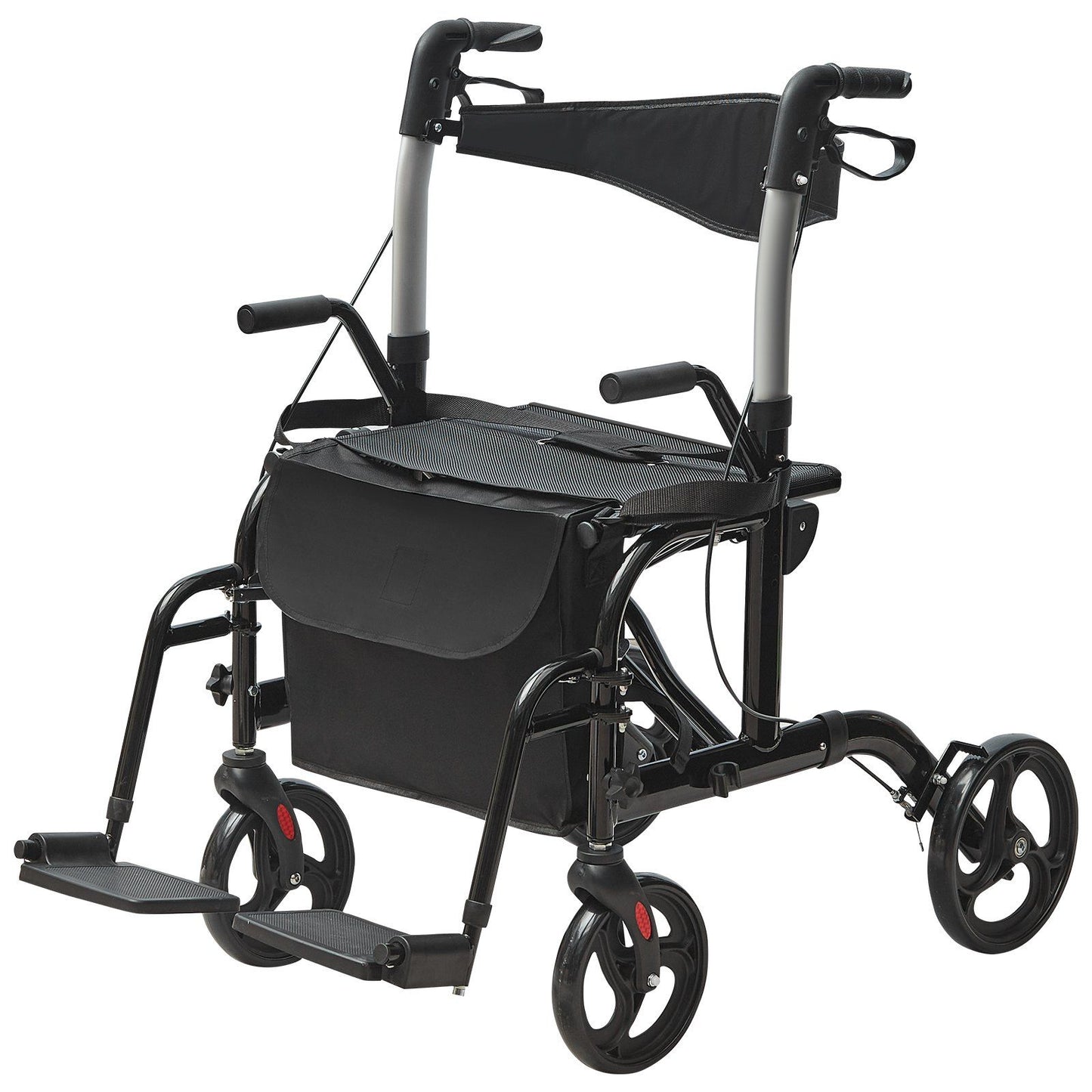 Hlpmedical 2-in-1 rollator walker and transport chair with adjustable handles, lightweight aluminum frame, all-terrain wheels, footrests