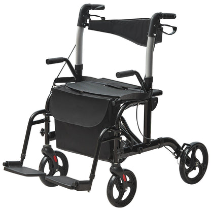 Hlpmedical 2-in-1 rollator walker and transport chair with adjustable handles, lightweight aluminum frame, all-terrain wheels, footrests
