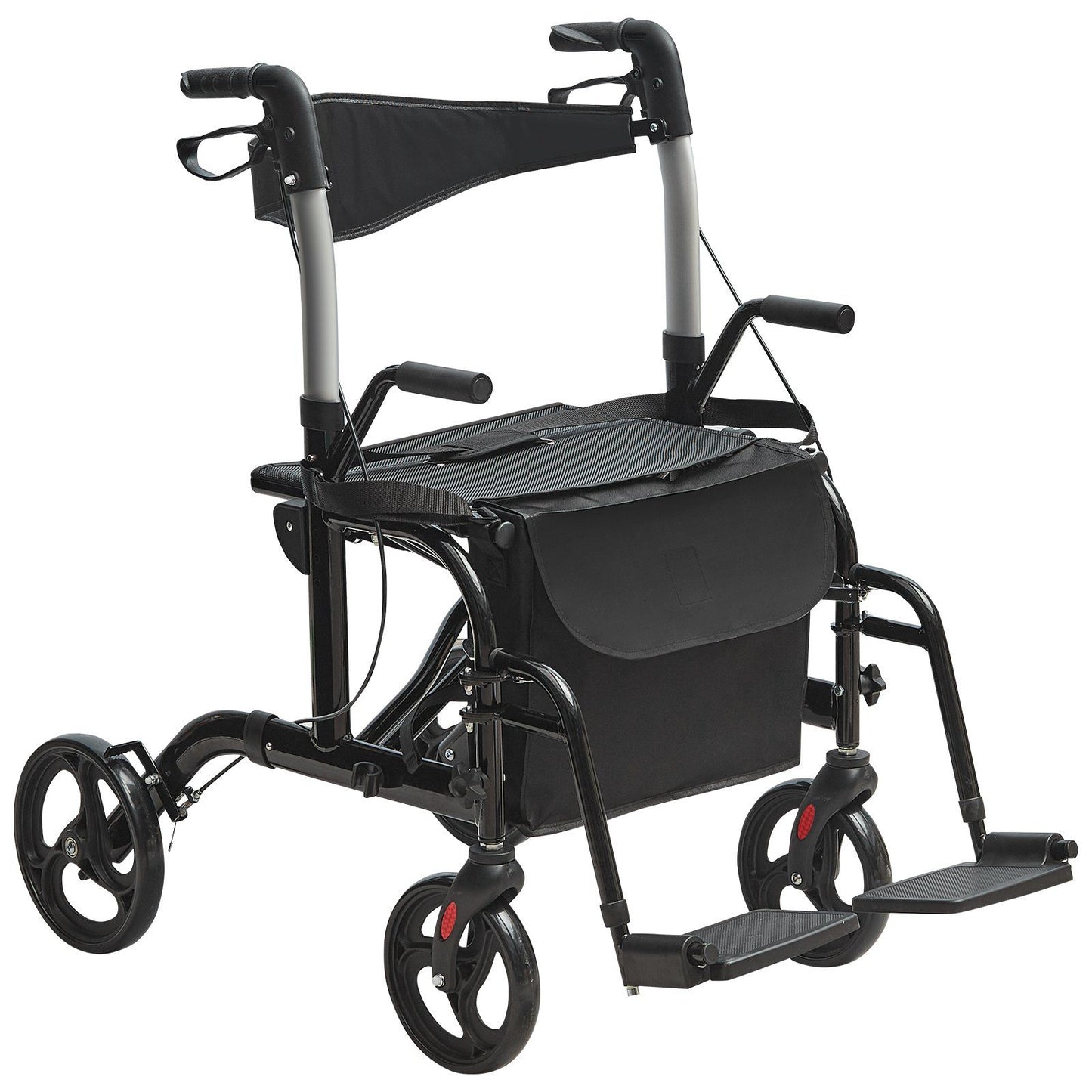 Hlpmedical 2-in-1 rollator walker and transport chair with adjustable handles, all-terrain wheels, lightweight aluminum design.