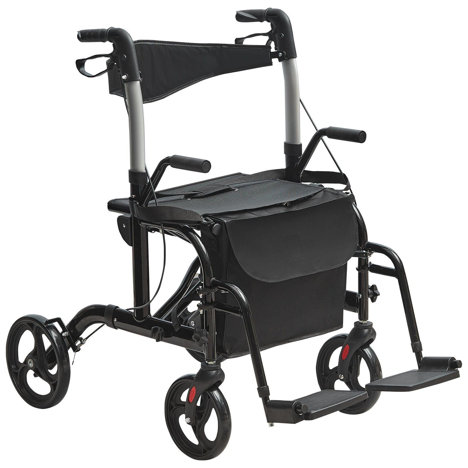 Hlpmedical 2-in-1 rollator walker and transport chair with adjustable handles, all-terrain wheels, lightweight aluminum design.