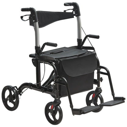 Hlpmedical 2-in-1 rollator walker and transport chair with adjustable handles, all-terrain wheels, lightweight aluminum design.
