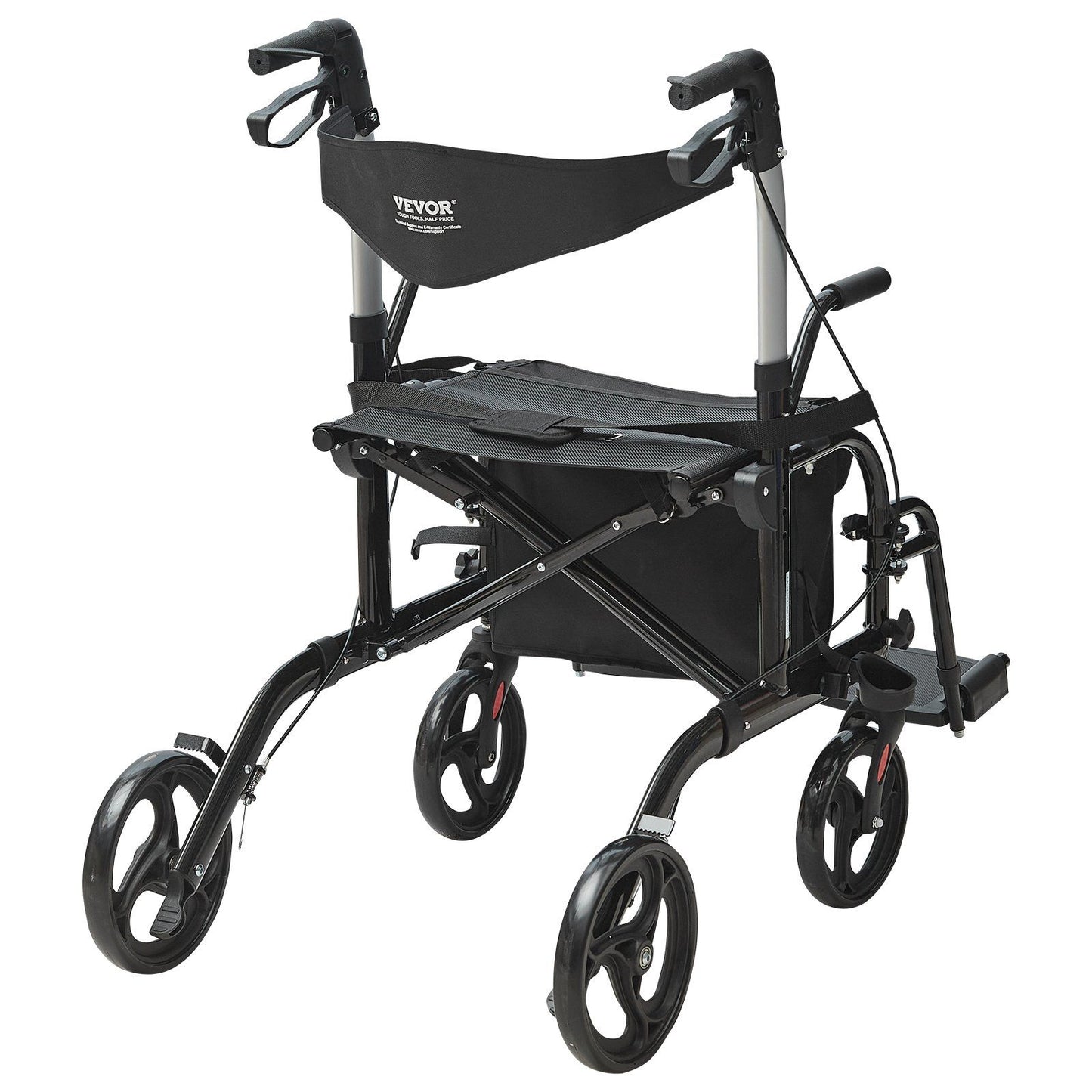 Hlpmedical 2-in-1 rollator walker and transport chair with adjustable handle, all-terrain wheels, lightweight aluminum frame, footrests.