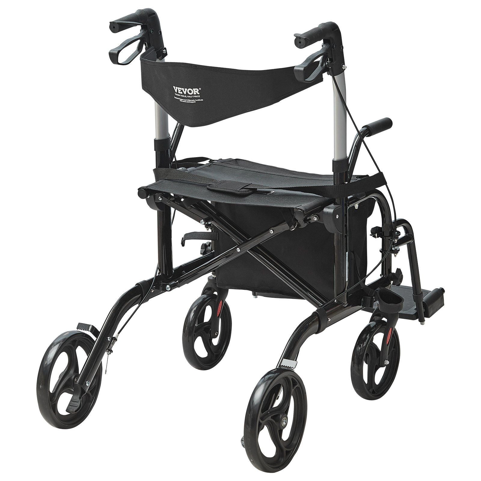Hlpmedical 2-in-1 rollator walker and transport chair with adjustable handle, all-terrain wheels, lightweight aluminum frame, footrests.