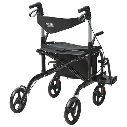 Hlpmedical 2-in-1 rollator walker and transport chair with adjustable handle, all-terrain wheels, lightweight aluminum frame, footrests.