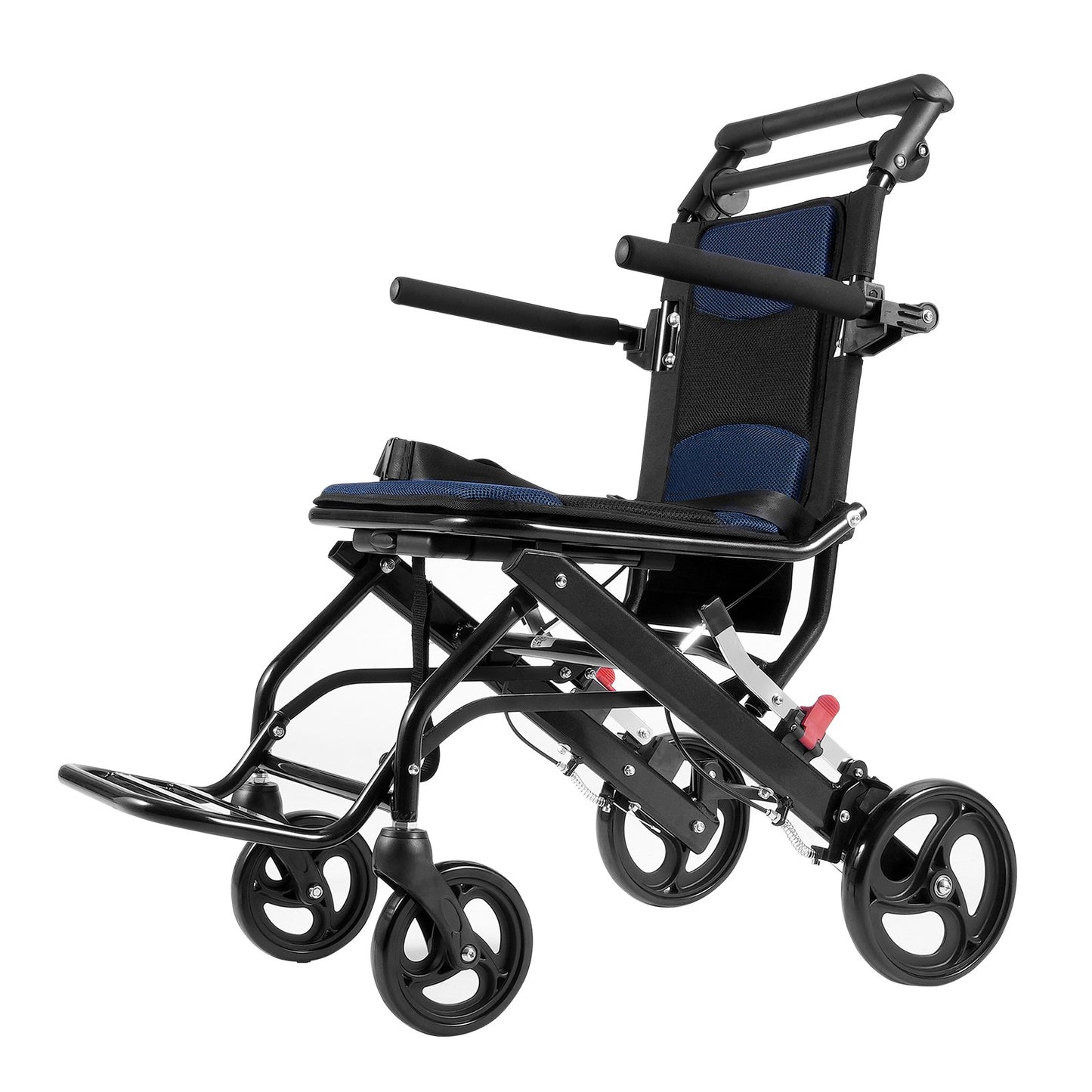 Lightweight aluminum alloy wheelchair by Hlpmedical with foldable frame, flip-back arms, self-locking brakes, and a 15.75-inch seat.