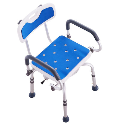 Hlpmedical swivel shower chair with 360-degree rotation, adjustable height, arm supports, non-slip seat for elderly or disabled users