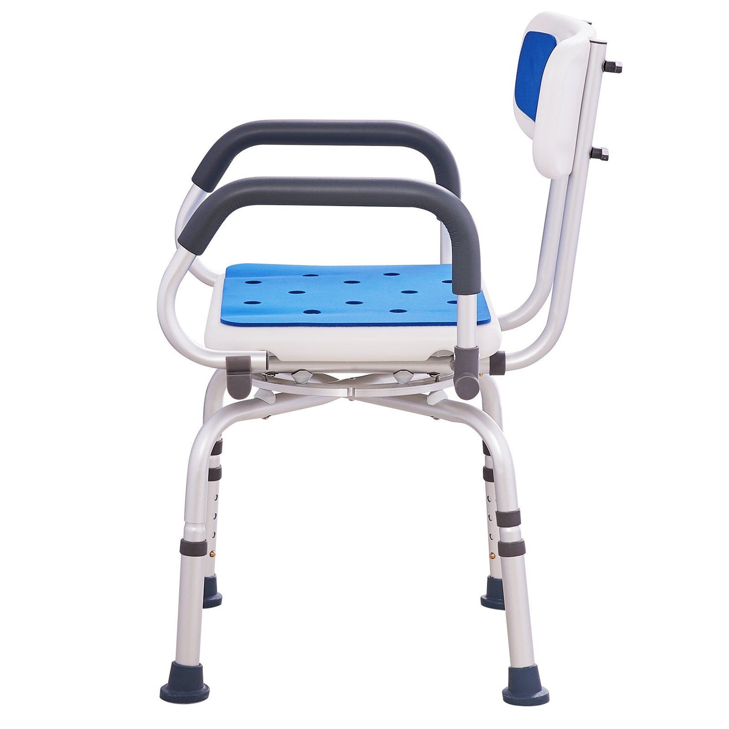 Hlpmedical swivel shower chair with 360° rotation, adjustable height, non-slip seat, and pivoting arms for elderly or disabled users