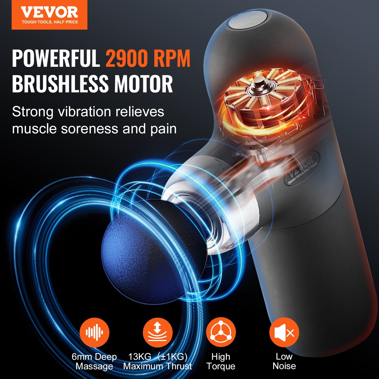 Hlpmedical deep tissue massage gun with four speed levels and four massage heads for muscle relief and relaxation.