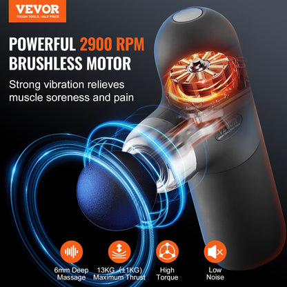 Hlpmedical deep tissue massage gun with four speed levels and four massage heads for muscle relief and relaxation.