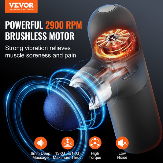 Hlpmedical deep tissue massage gun with four speed levels and four massage heads for muscle relief and relaxation.