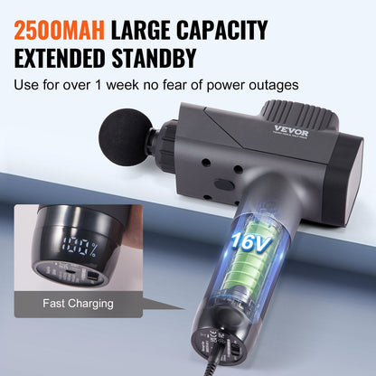 Hlpmedical deep tissue massage gun with 8 speed levels and 6 massage heads, handheld electric massager for muscle relaxation.