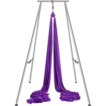 Hlpmedical aerial yoga frame with purple hammock, 2950mm height, sturdy stand, 12m length, supports up to 250kg for indoor outdoor yoga