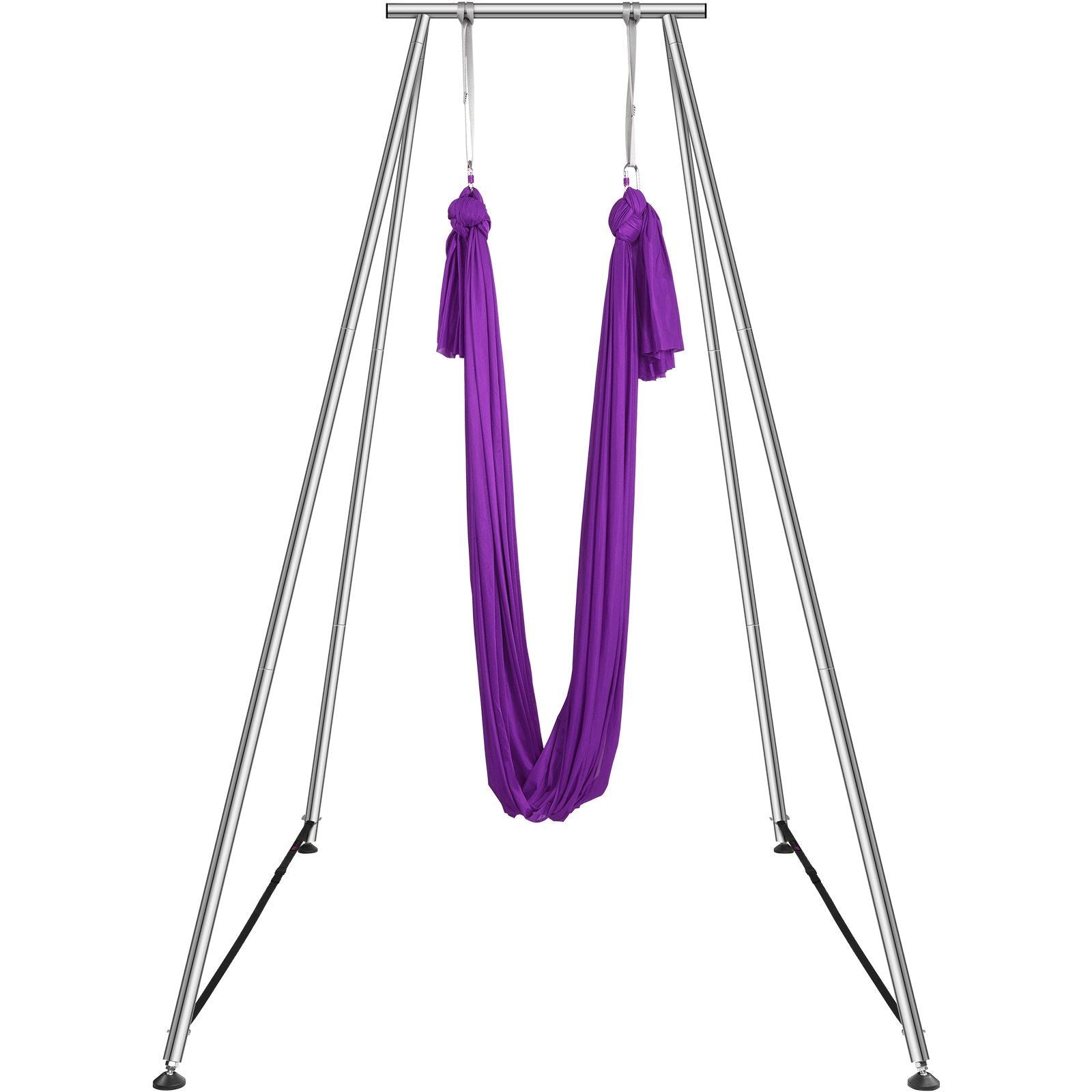 Hlpmedical aerial yoga frame with purple hammock, 2950mm stand, 12m length aerial swing, supports up to 250kg for indoor outdoor yoga