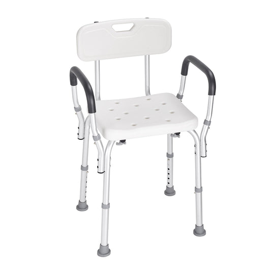 Hlpmedical shower chair with backrest, adjustable height, non-slip bath seat for elderly and disabled in bathroom or shower.