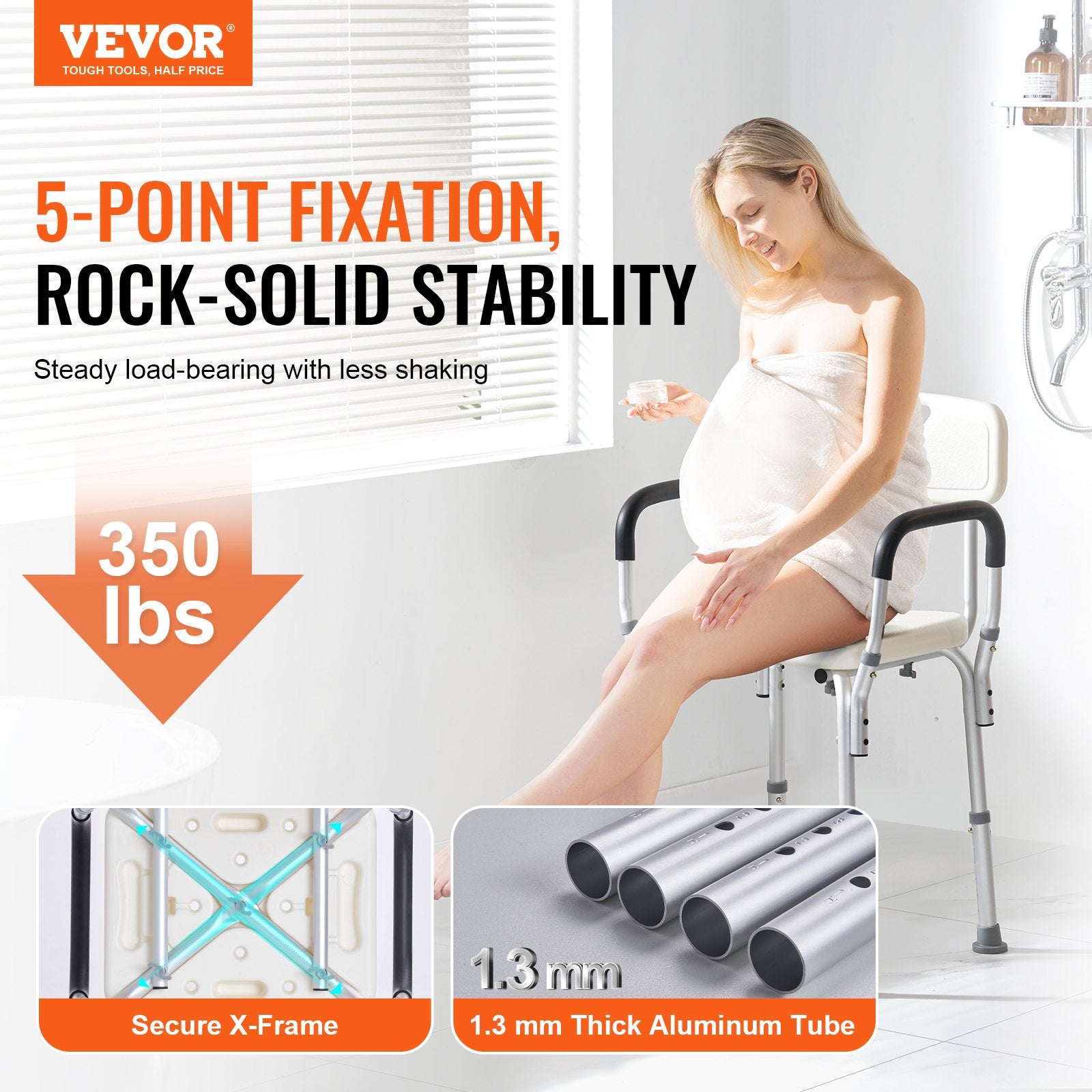 Hlpmedical shower chair with backrest, adjustable height, non-slip seat, suitable for elderly or disabled, supports up to 158.8 kg.