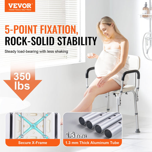 Hlpmedical shower chair with backrest, adjustable height, non-slip seat, suitable for elderly or disabled, supports up to 158.8 kg.