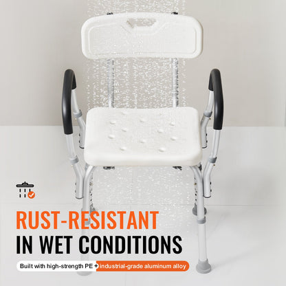Hlpmedical shower chair with backrest, adjustable height, non-slip seat, suitable for elderly and disabled in bathroom.