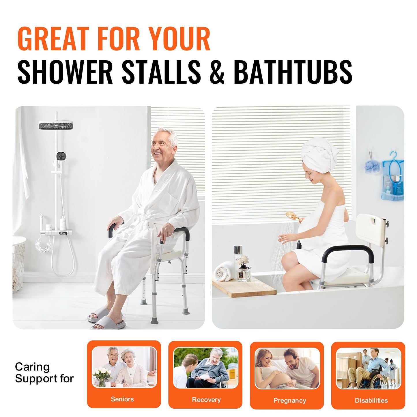 Hlpmedical adjustable shower chair with backrest, non-slip bath seat designed for elderly and disabled, supports up to 158.8 kg.