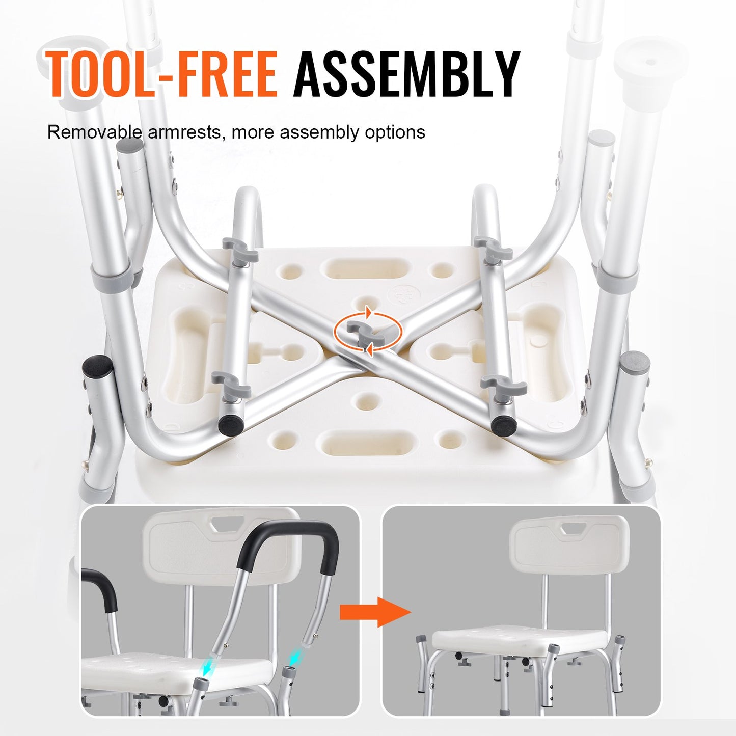 Hlpmedical shower chair with backrest, adjustable height, non-slip bath seat for elderly and disabled, supports up to 158.8 kg.