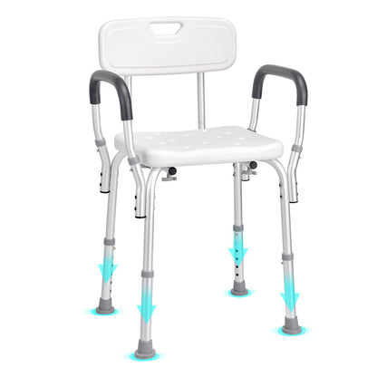 Hlpmedical shower chair with backrest, adjustable height, non-slip bathroom bench for elderly and disabled users inside shower or bathtub