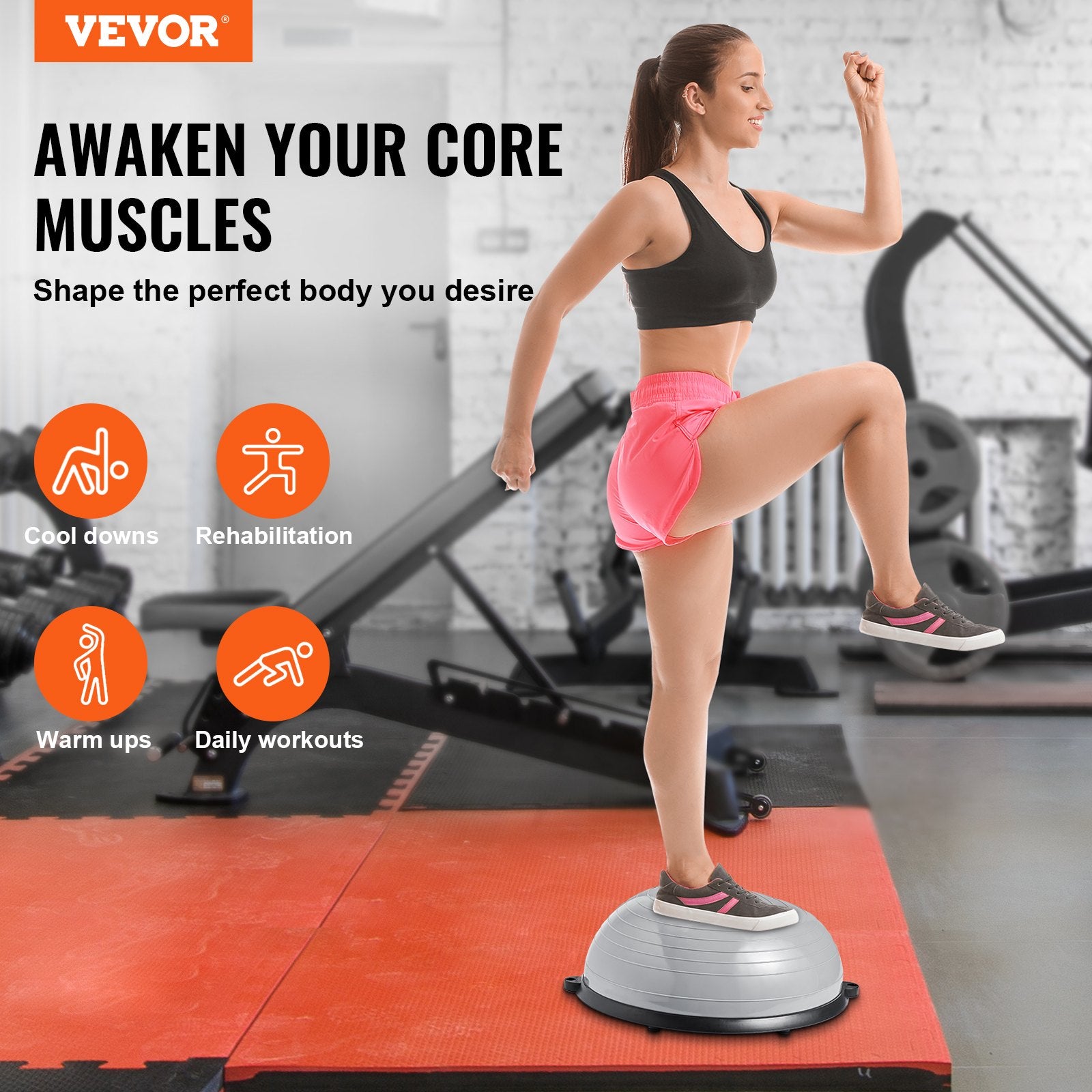 Gray 23-inch Hlpmedical exercise ball with resistance bands and foot pump for full body workouts and stability training.