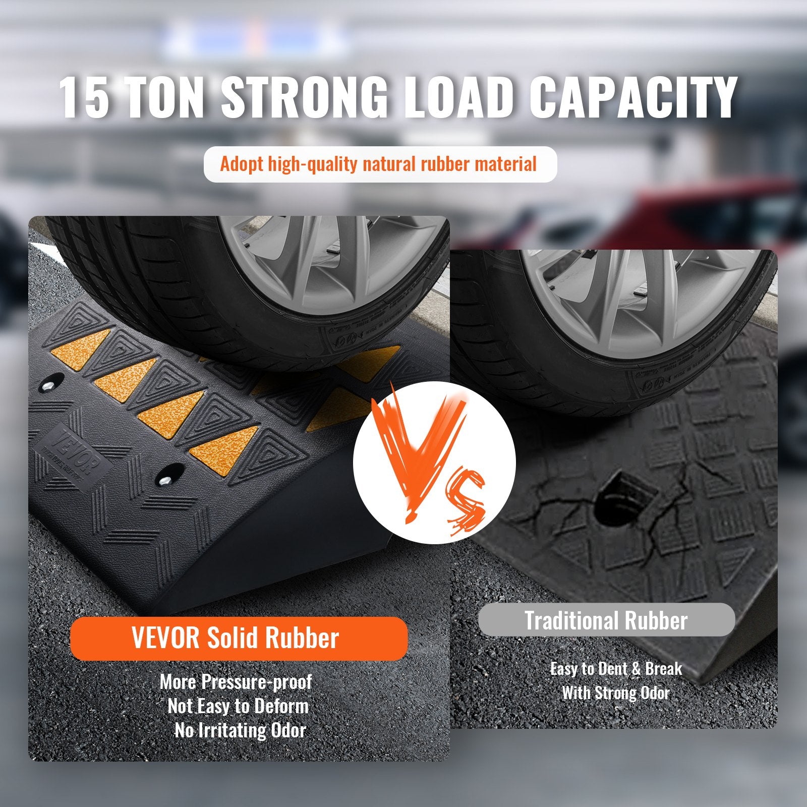 Heavy-duty rubber curb ramp by Hlpmedical, 49.1 cm long, 37 cm wide, with 15.2 cm rise for vehicles, forklifts, and wheelchairs.