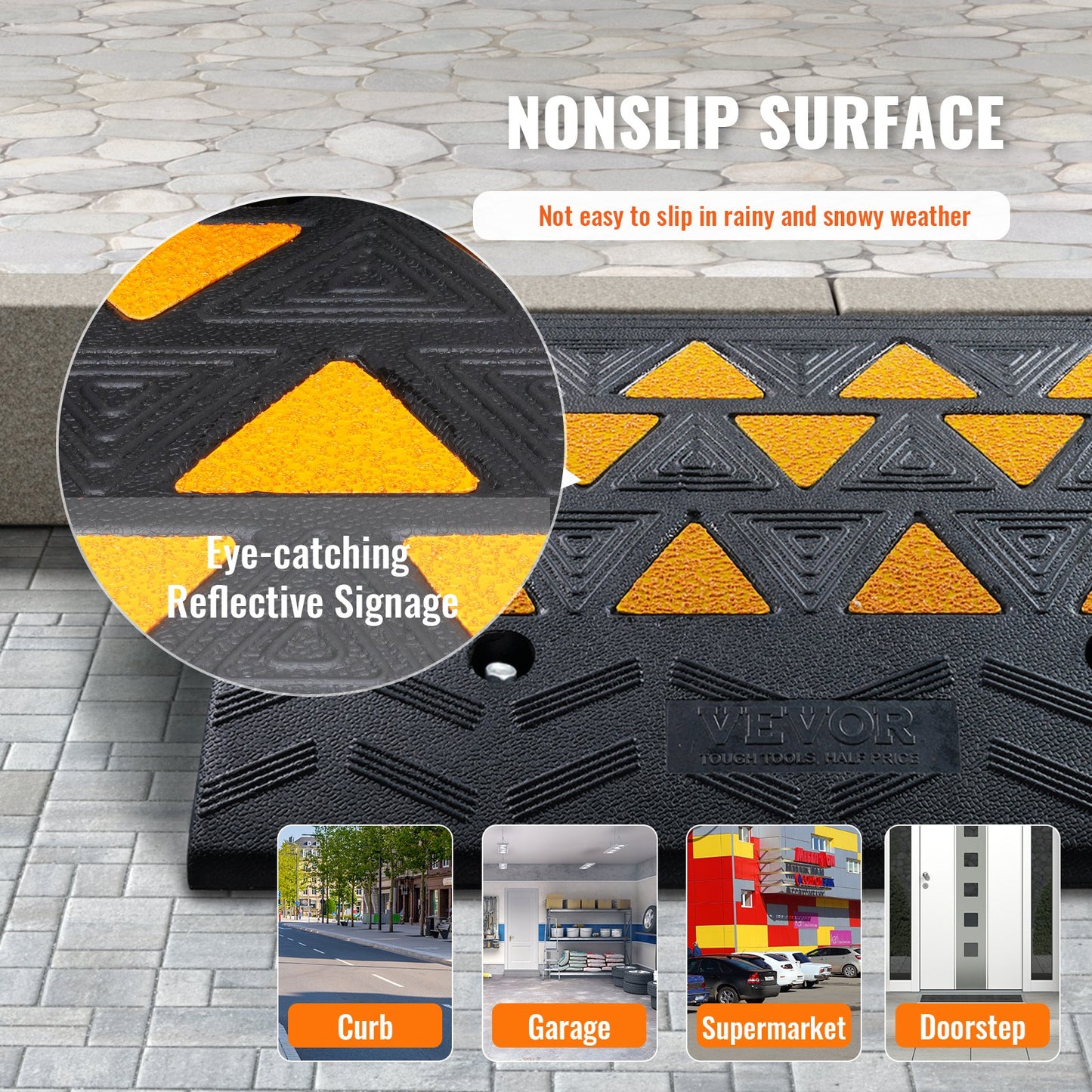 Heavy-duty rubber curb ramp by Hlpmedical, 15.2cm rise, 37cm width, designed for forklifts, trucks, cars, and wheelchairs.