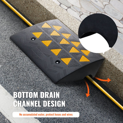 Heavy-duty Hlpmedical rubber curb ramp with 15.2 cm rise, 37 cm width, suitable for forklifts, trucks, and wheelchairs.