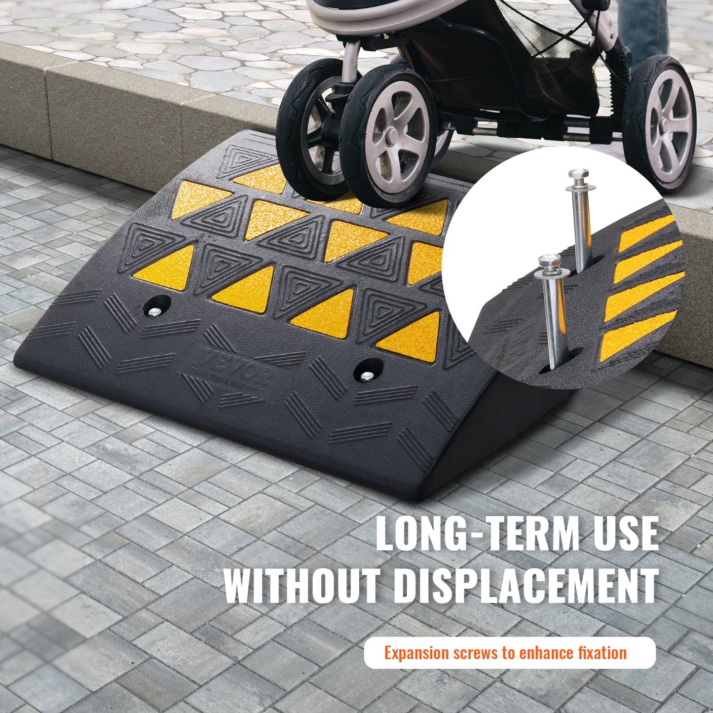 Heavy-duty Hlpmedical rubber curb ramp with 15.2cm rise, 37cm width, durable for forklifts, trucks, cars, and wheelchairs.