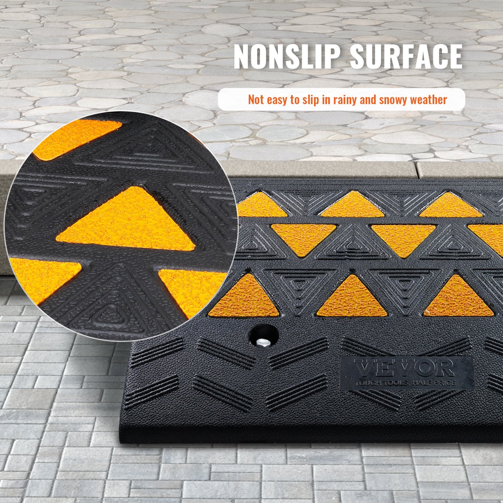 Heavy-duty Rubber Curb Ramp pack by Hlpmedical with stable grid structure, 15.2 cm rise, supports cars, bikes, wheelchairs, and pets.